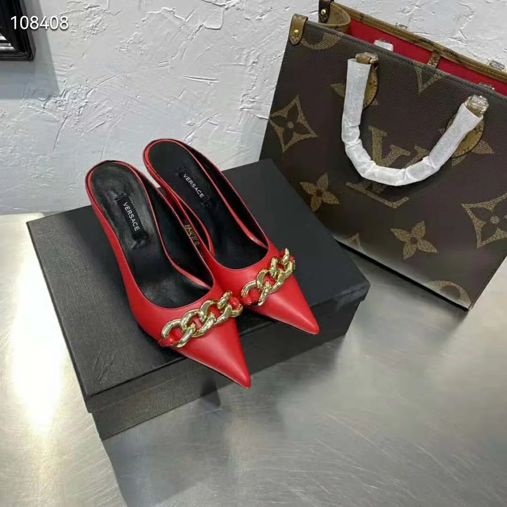 Versace Medusa Chain Nappa Leather Mules for Women in Red
