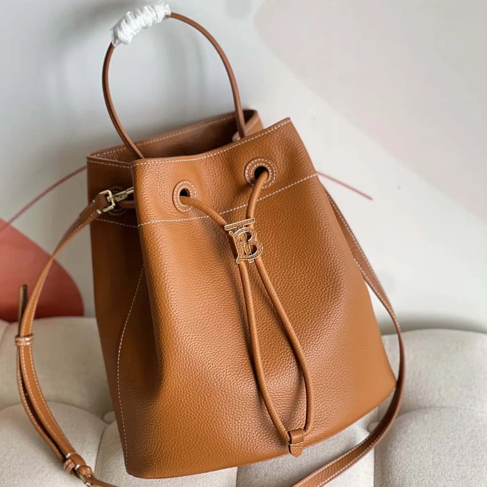 Burberry Grainy Leather Small TB Bucket Bag for Women in Brown Burberry Grainy Leather Small TB Bucket Bag for Women in Brown
