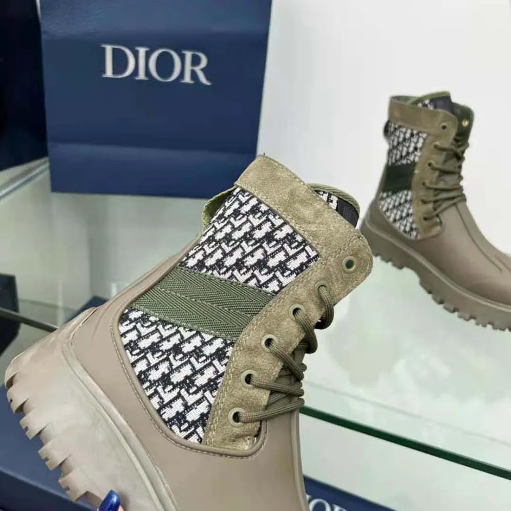 Dior Garden Lace-up Boot Beige and Black Dior Oblique Jacquard and Brown Rubber for Men