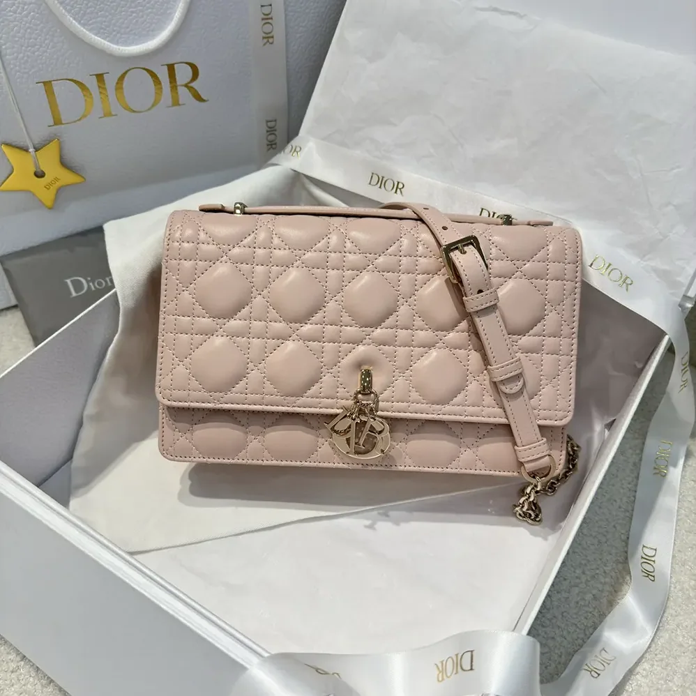 Dior My Dior Top Handle Bag Pink Cannage Lambskin for Women