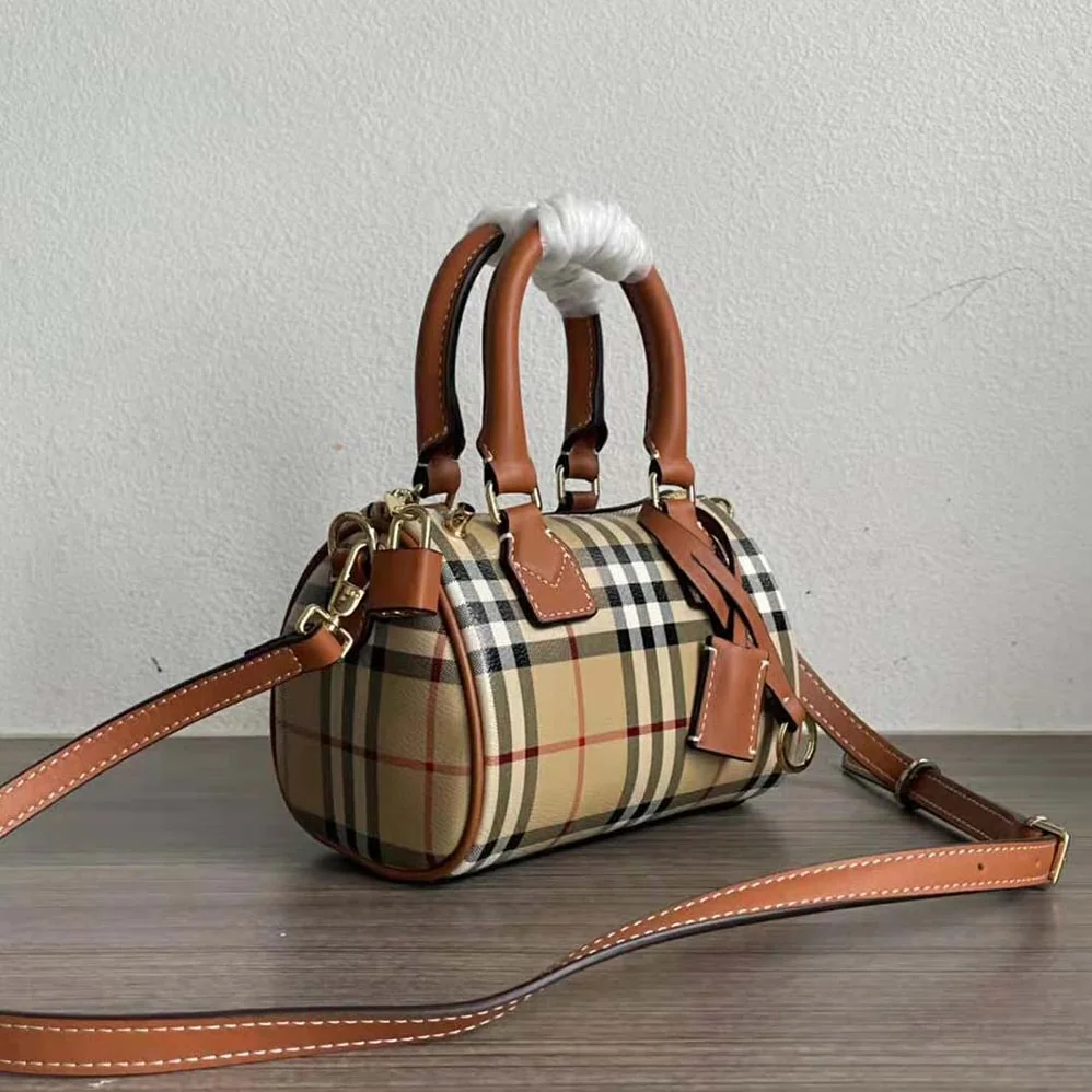 Burberry Mini Check Bowling Bag for Women in Brown