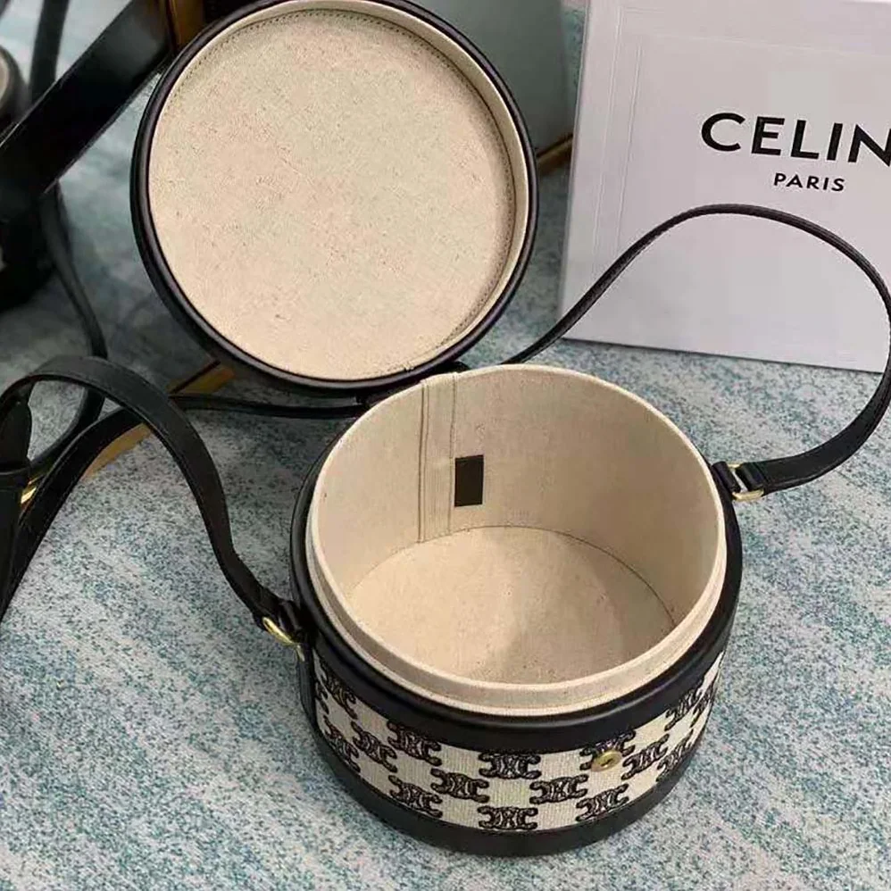 Celine Medium Tambour Bag in Textile with Triomphe Embroidery for Women