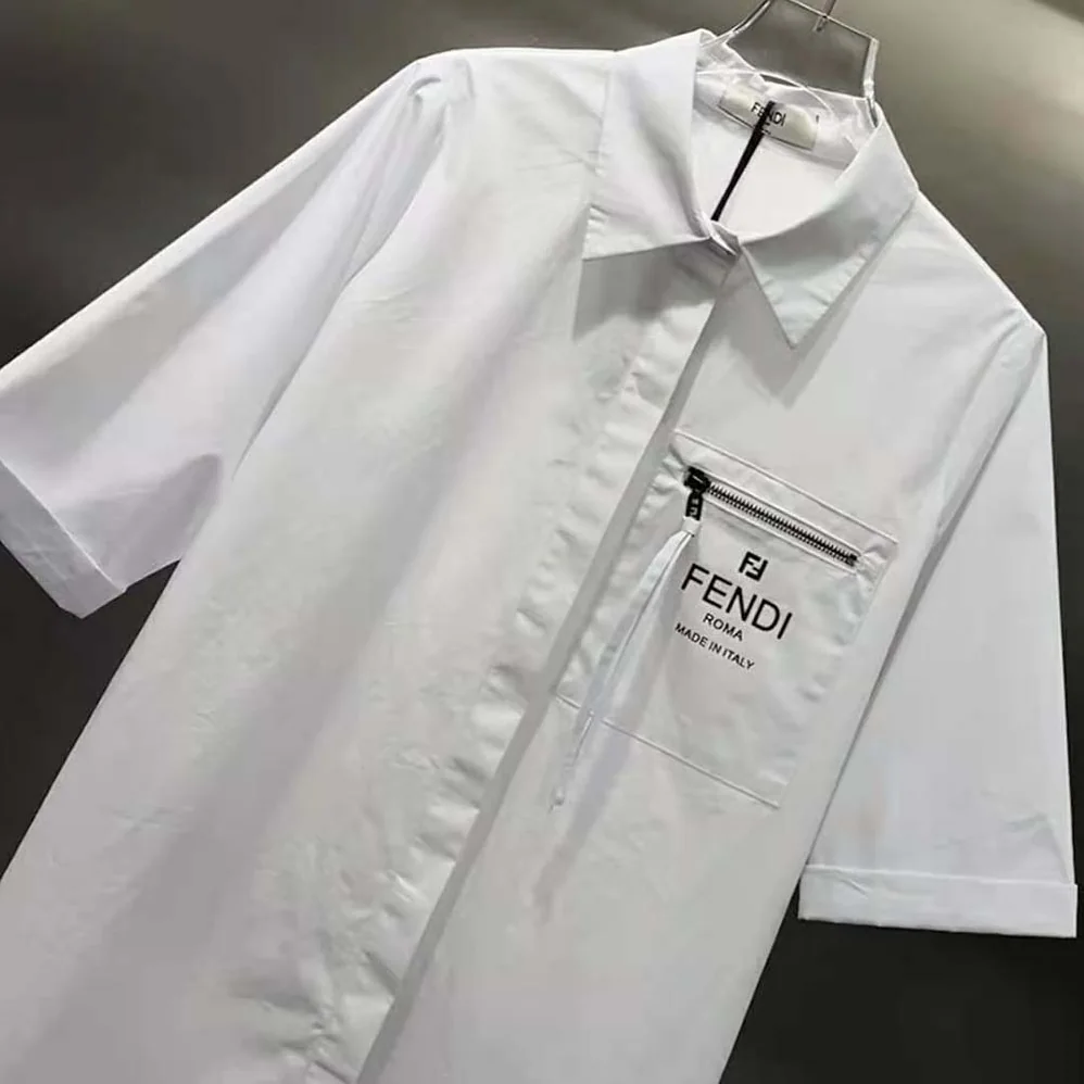 Fendi White Cotton Dress with Pointed Collar and Wide Elbow for Women in Length Sleeves