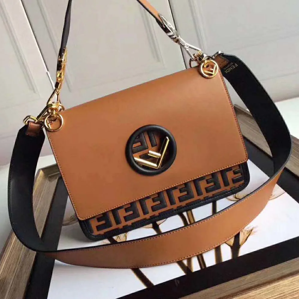 Fendi Kan I F Leather Bag in Calfskin Leather for Women in Brown Fendi Kan I F Leather Bag in Calfskin Leather for Women in Brown