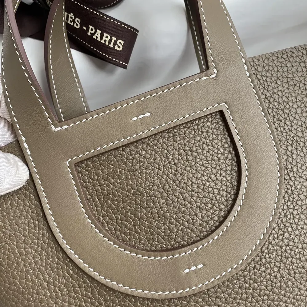 Hermes In the Loop 18 Handbag Clemence Leather for Women in Grey/Gold Hermes In the Loop 18 Handbag Clemence Leather for Women in Grey/Gold