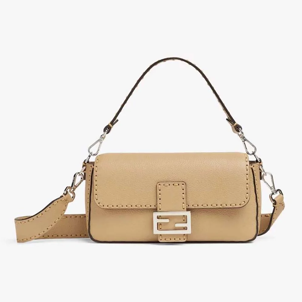 Fendi Baguette Beige Selleria Bag with Oversized Topstitching for Women Fendi Baguette Beige Selleria Bag with Oversized Topstitching for Women
