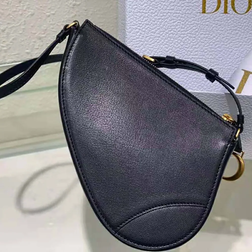 Dior Saddle Shoulder Pouch Black Goatskin for Women