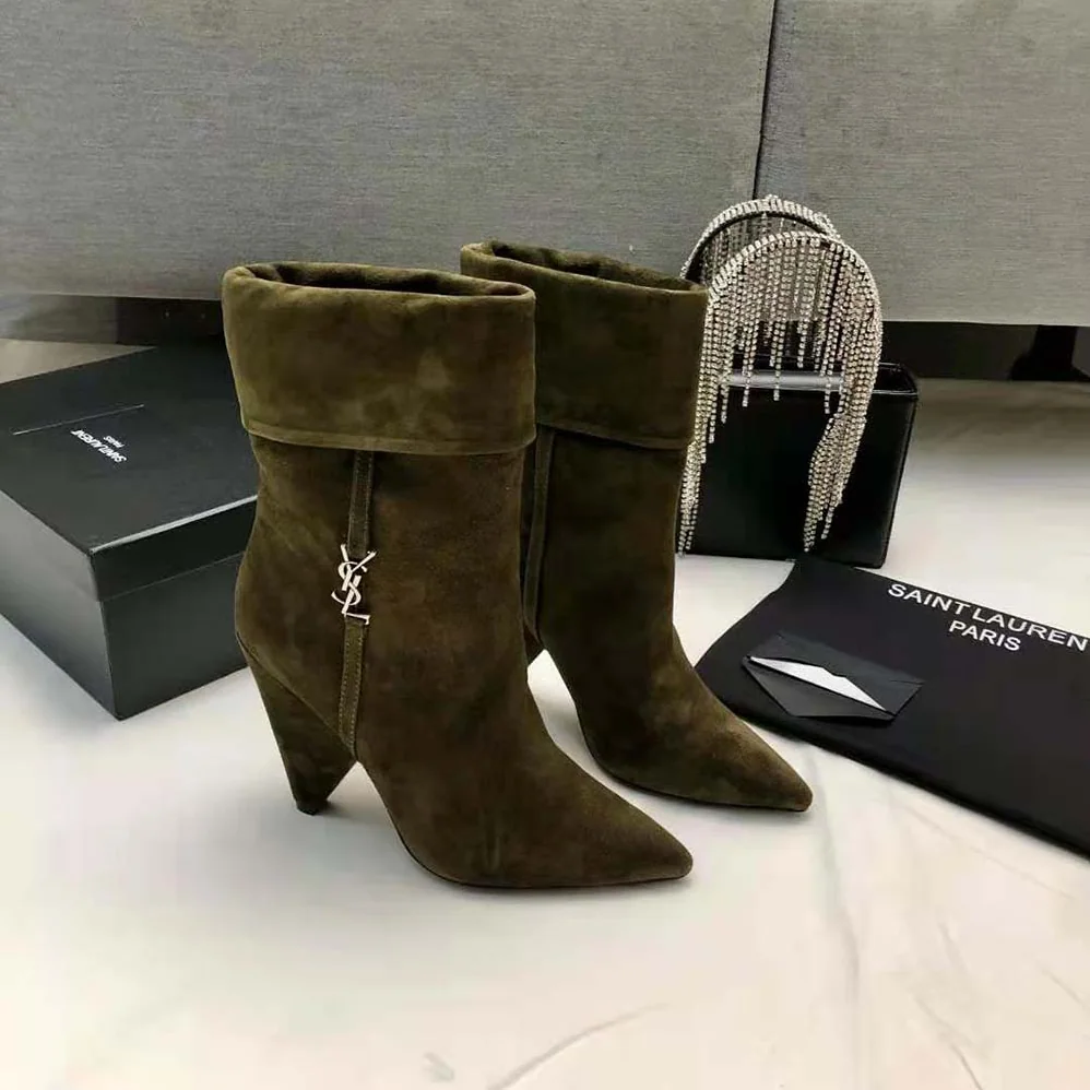 Saint Laurent YSL Niki Booties in Suede and Silver for Women in Tone Monogram Saint Laurent YSL Niki Booties in Suede and Silver for Women in Tone Monogram