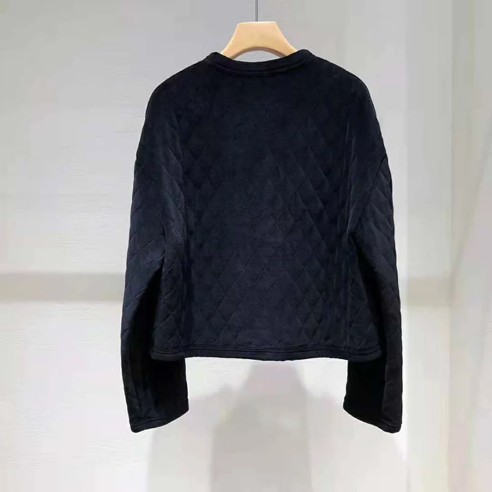Celine Quilted Cardigan in Velvet Jersey for Women in Black Celine Quilted Cardigan in Velvet Jersey for Women in Black