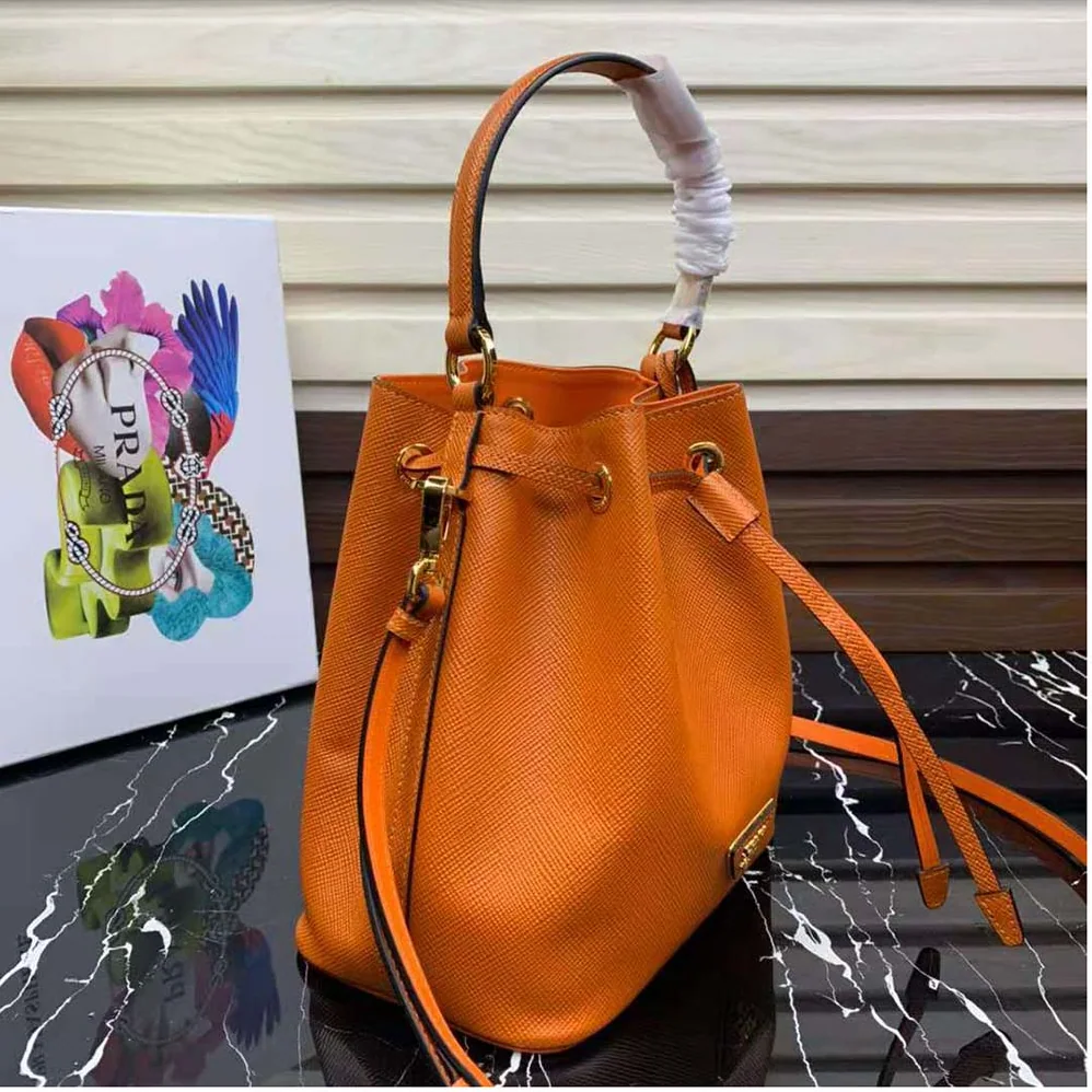 Prada Saffiano Leather Bucket Bag for Women in Orange Prada Saffiano Leather Bucket Bag for Women in Orange