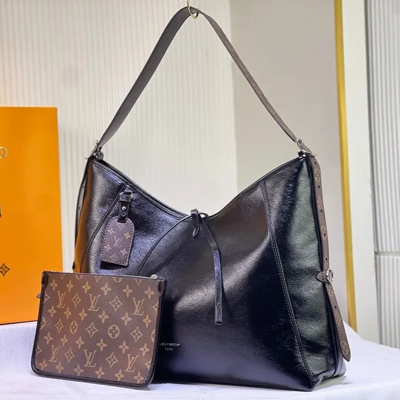 Louis Vuitton CarryAll Vibe MM Shoulder Bag in Black Silver Hardware