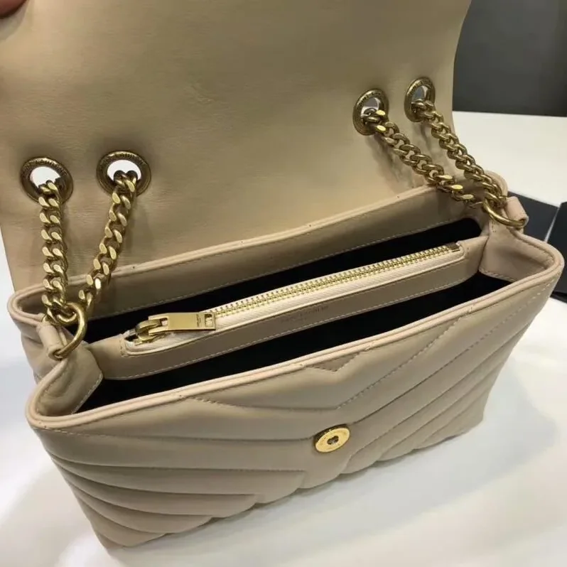 Saint Laurent Loulou Small Chain Bag In Matelassé Y Beige in YSL