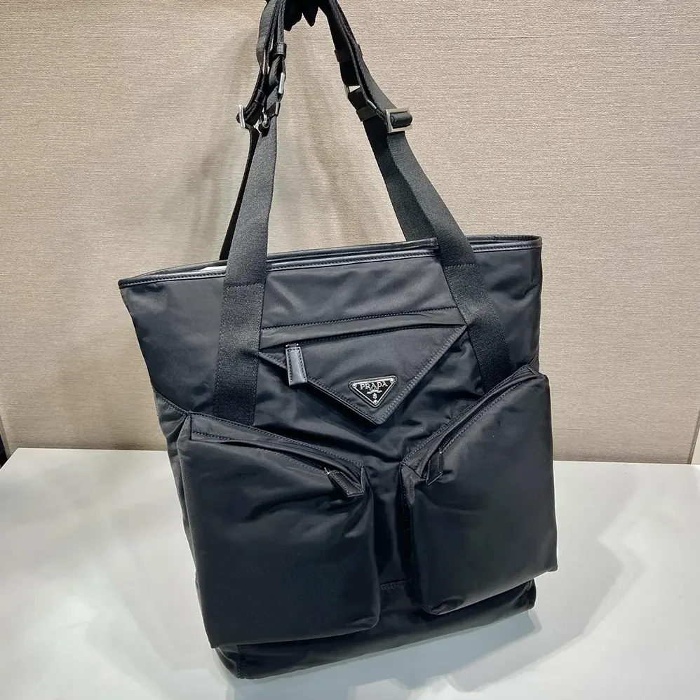 Prada Re-Nylon and Leather Tote Bag for Men in Black