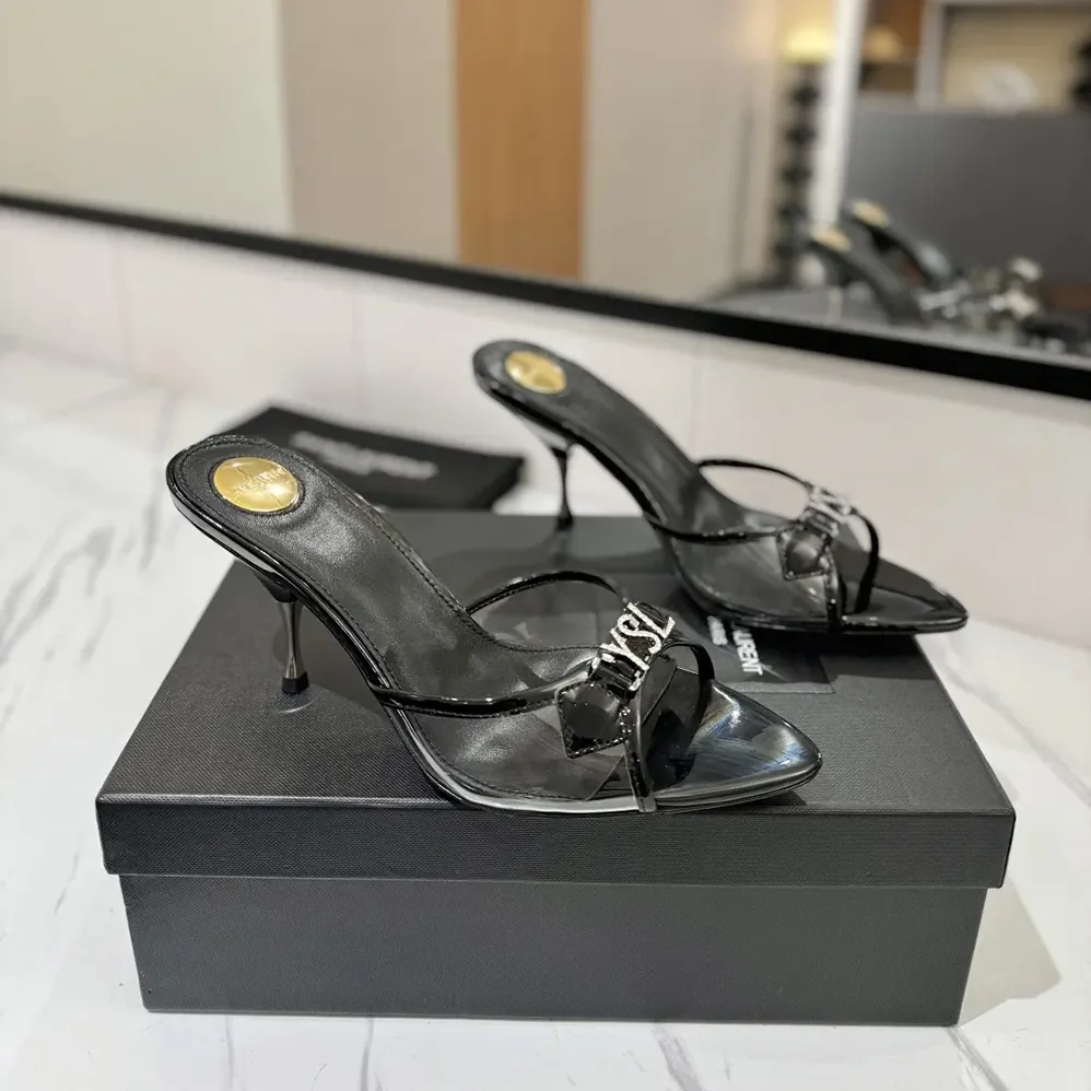 Saint Laurent YSL Jerry Mules in Tpu and Rhinestones for Women in Black Saint Laurent YSL Jerry Mules in Tpu and Rhinestones for Women in Black