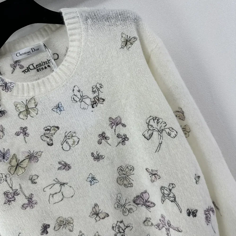 Dior Embroidered Sweater White Alpaca Cashmere and Silk Knit for Women Dior Embroidered Sweater White Alpaca Cashmere and Silk Knit for Women