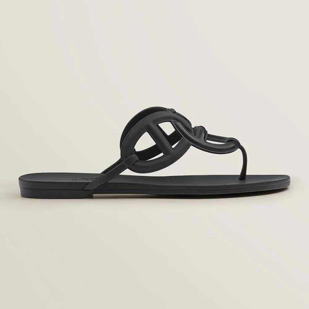 Hermes Egerie Sandal in Waterproof TPU with Chaine D Ancre Motif for Women in Black Hermes Egerie Sandal in Waterproof TPU with Chaine D Ancre Motif for Women in Black