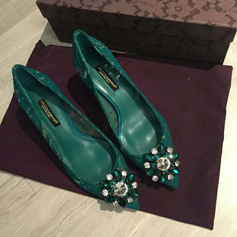 Dolce Gabbana D&G Shoes Pump in Taormina Lace with Crystals 60mm Heel for Women in Green Dolce Gabbana D&G Shoes Pump in Taormina Lace with Crystals 60mm Heel for Women in Green