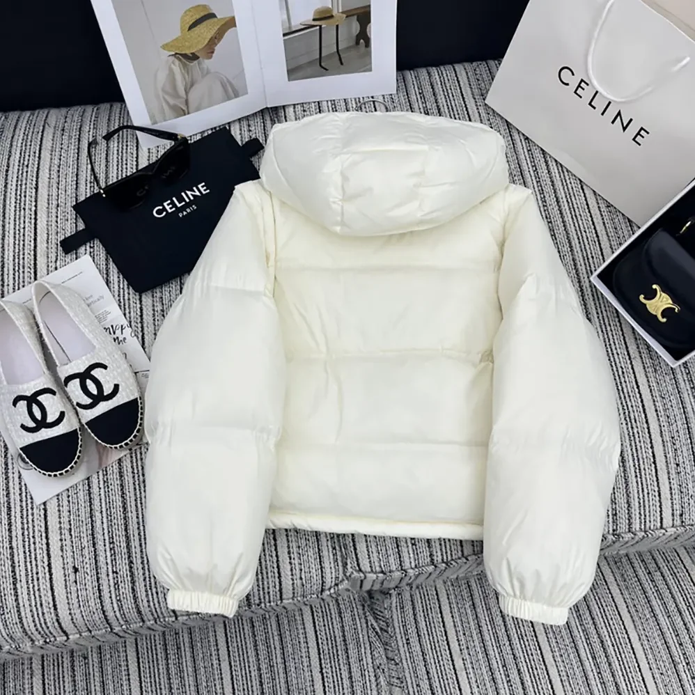 Celine Triomphe Cropped Down Jacket in Lightweight Nylon for Women in White