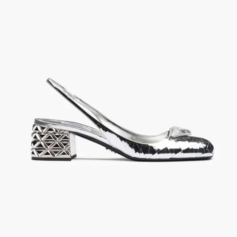 Prada Metallic Leather Slingback Pumps in 45mm Heel Height for Women in Silver