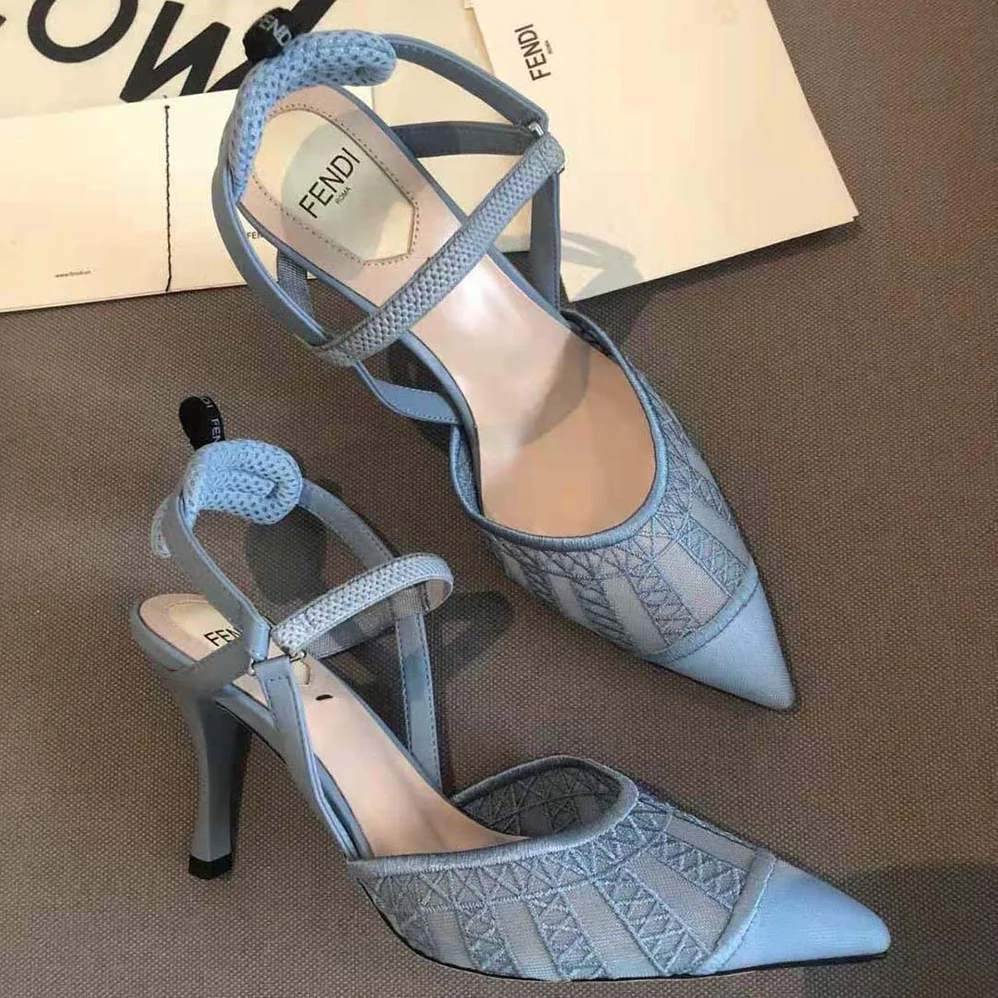 Fendi Colibri Lite Light Blue Micromesh High for Women in heeled Slingbacks Fendi Colibri Lite Light Blue Micromesh High for Women in heeled Slingbacks