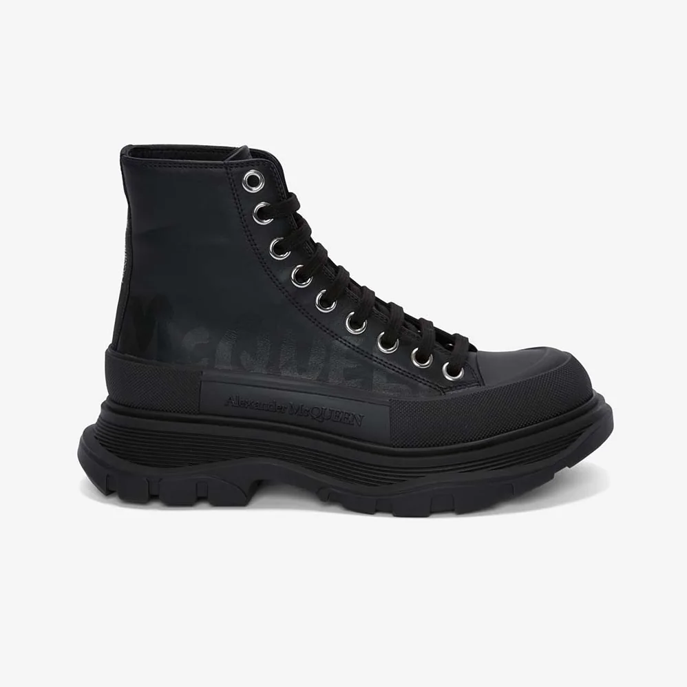Alexander Mcqueen Tread Slick Boot Black Polyfaille Lace for Women in up Boot