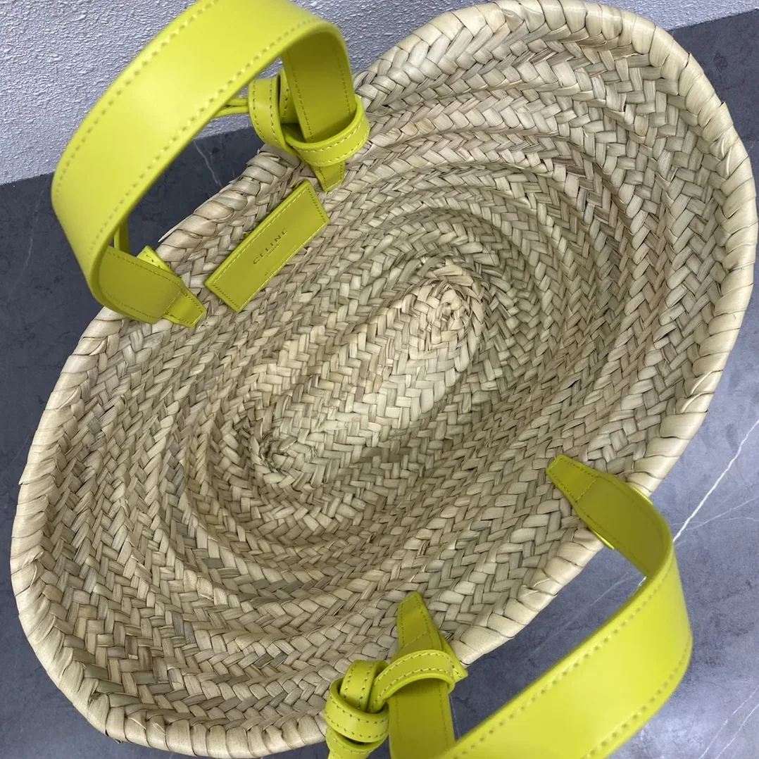 Celine Teen Triomphe Celine Classic Panier In Palm Leaves And Lizard Yellow / .11CT Celine Teen Triomphe Celine Classic Panier In Palm Leaves And Lizard Yellow / .11CT