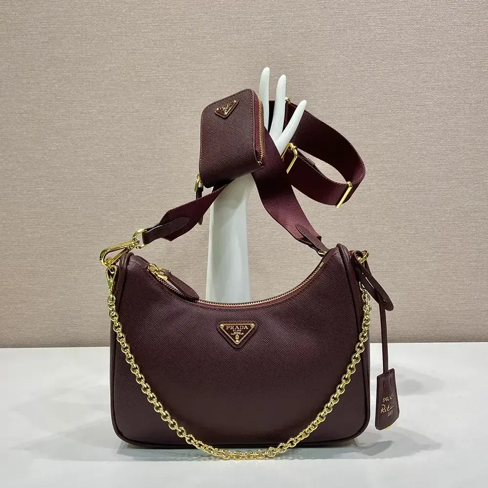Prada Re-Edition 2005 Saffiano Leather Bag for Women in Maroon
