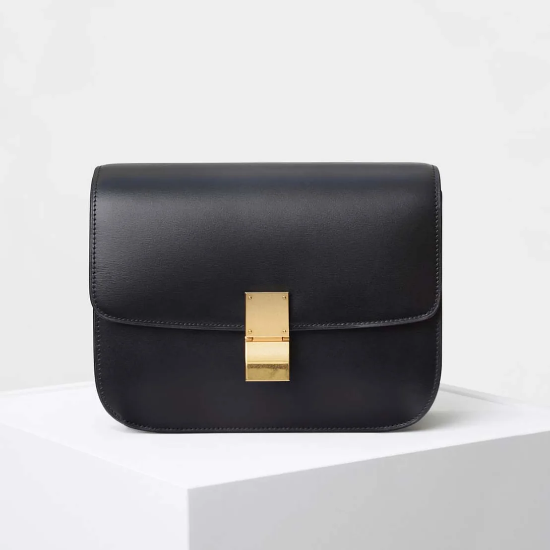 Celine Medium Classic Bag in Box Calfskin Leather in Black