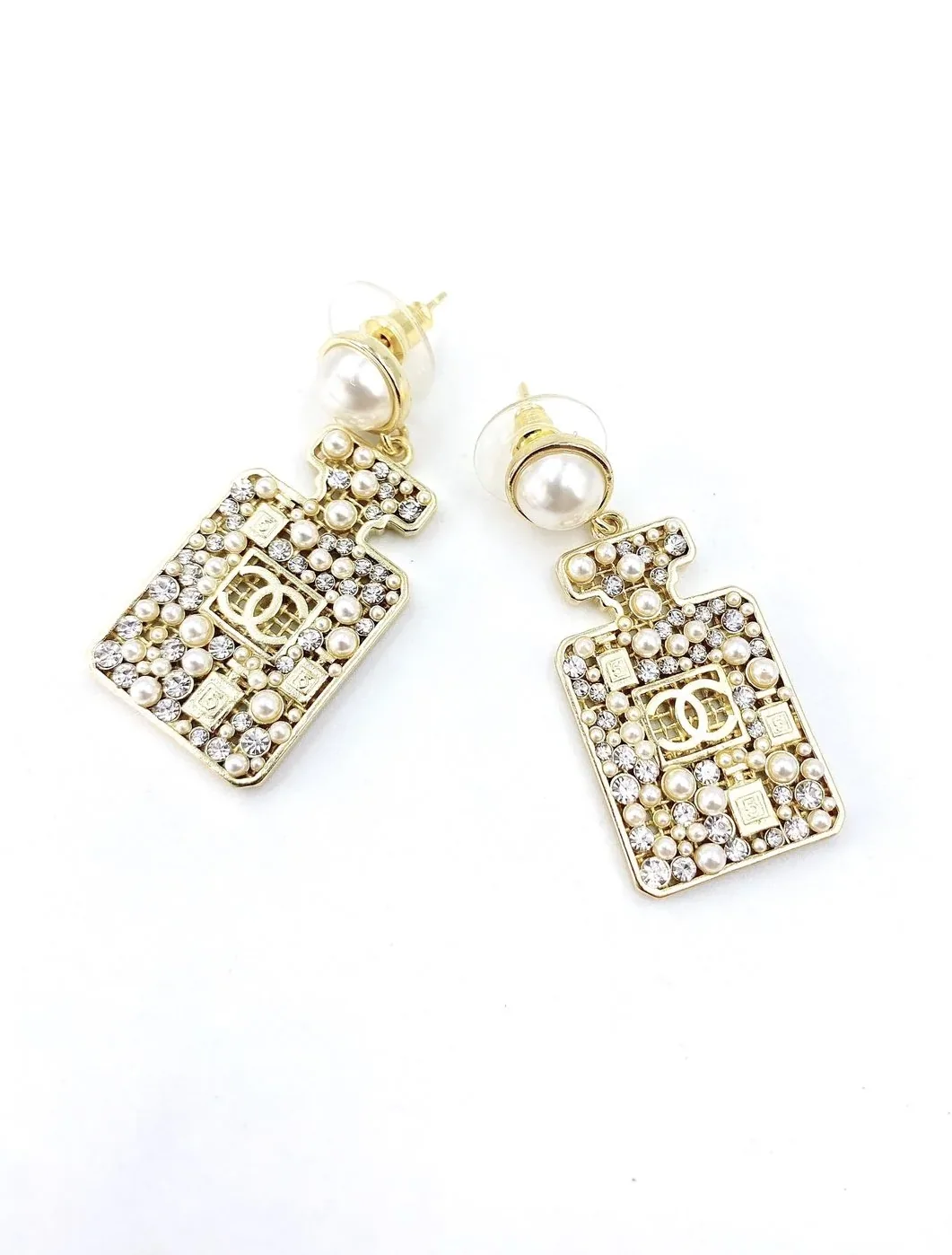 Chanel Perfume Bottle Earrings Gold Tone Chanel Perfume Bottle Earrings Gold Tone