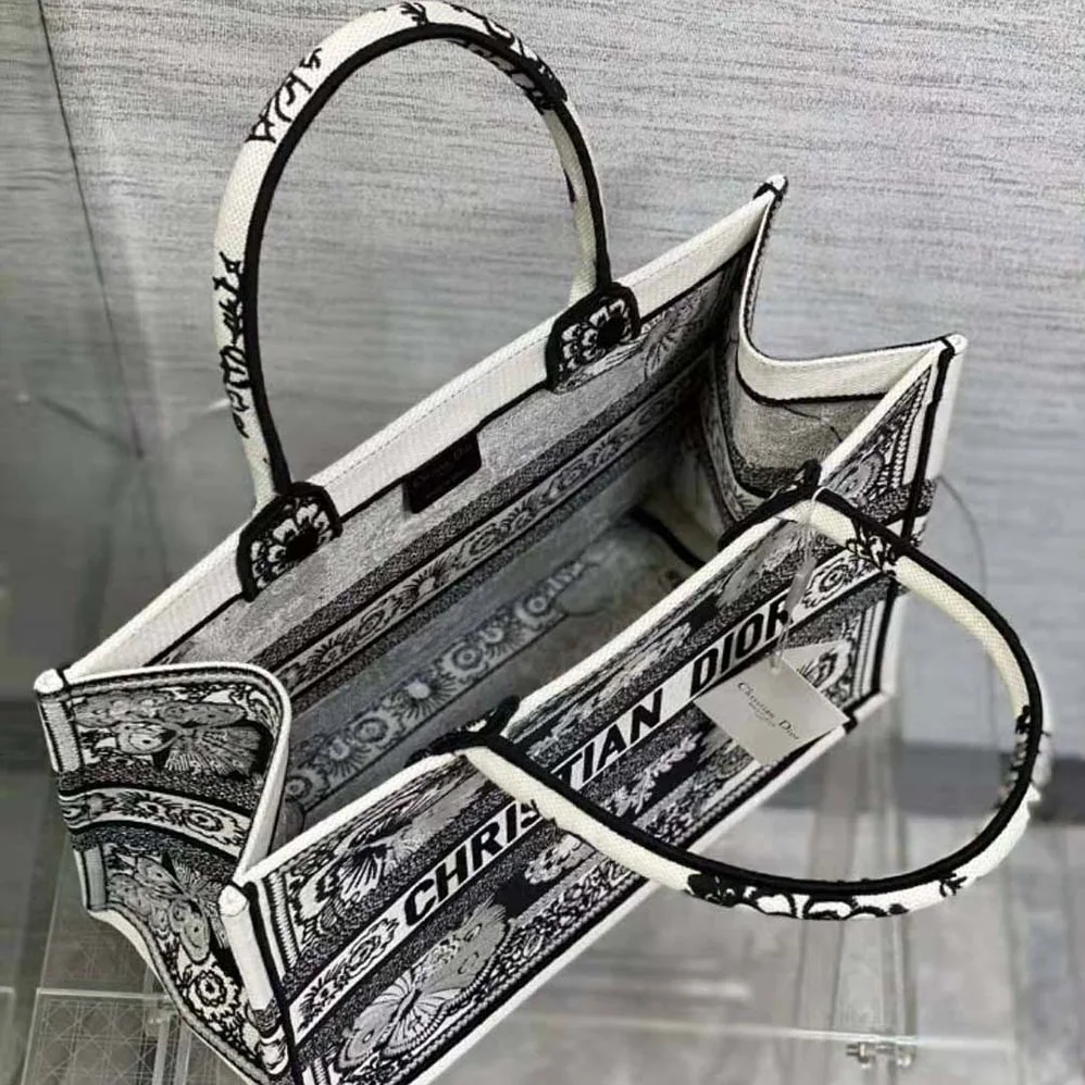Dior Medium Dior Book Tote Black and White Butterfly Bandana Embroidery for Women