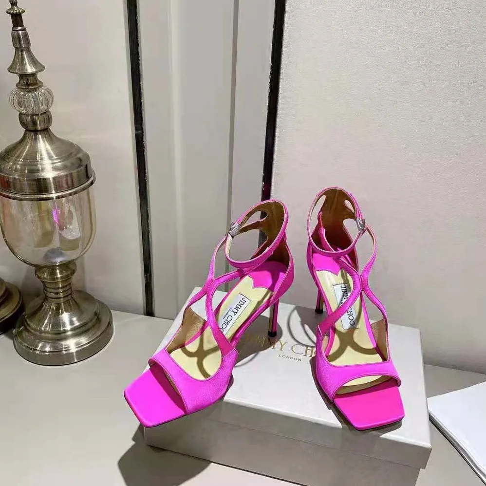 Jimmy Choo Azia 110 Fuchsia Satin Sandals for Women Jimmy Choo Azia 110 Fuchsia Satin Sandals for Women