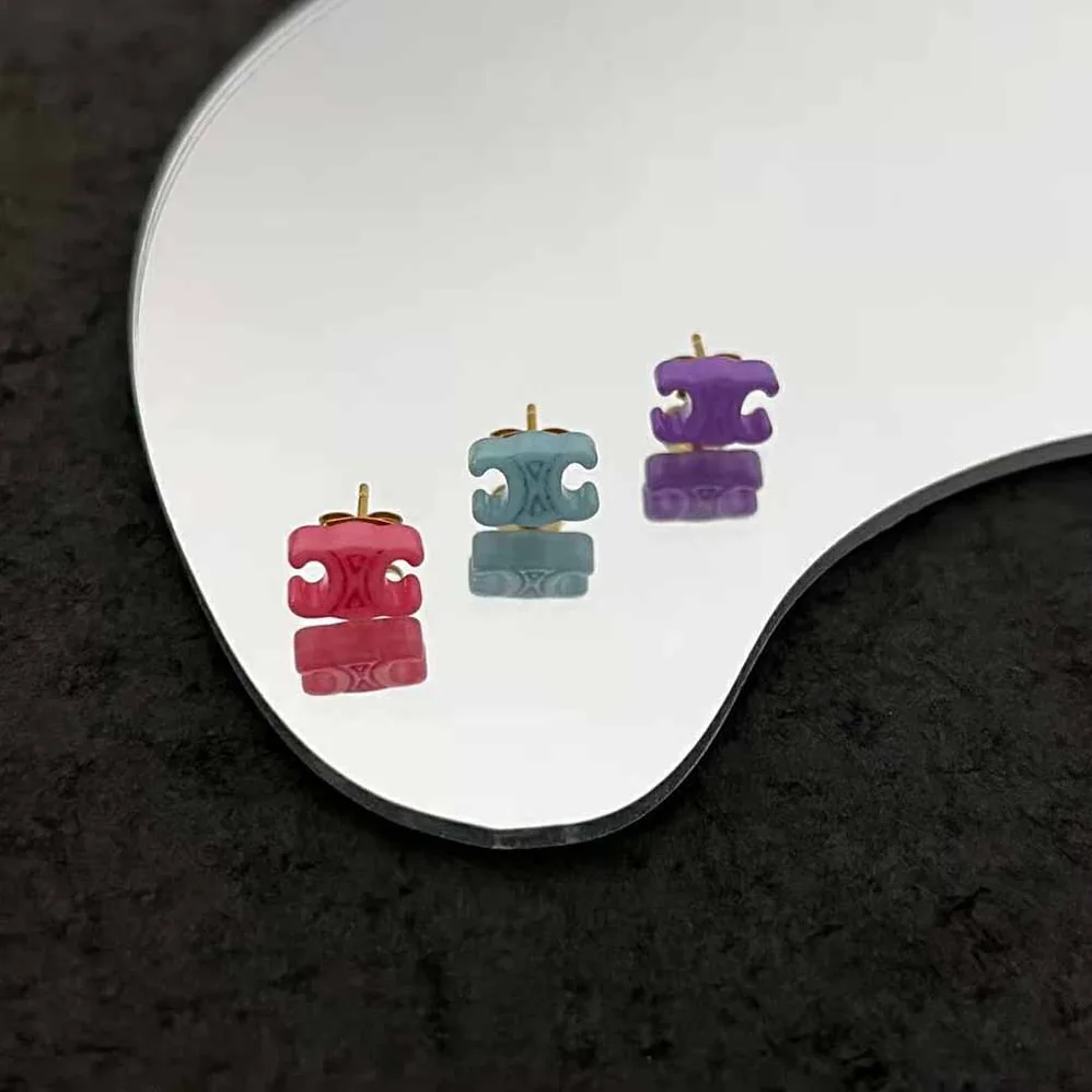 Celine Baby Set of 3 Studs in Brass with Gold Finish and Plexiglass for Women Celine Baby Set of 3 Studs in Brass with Gold Finish and Plexiglass for Women