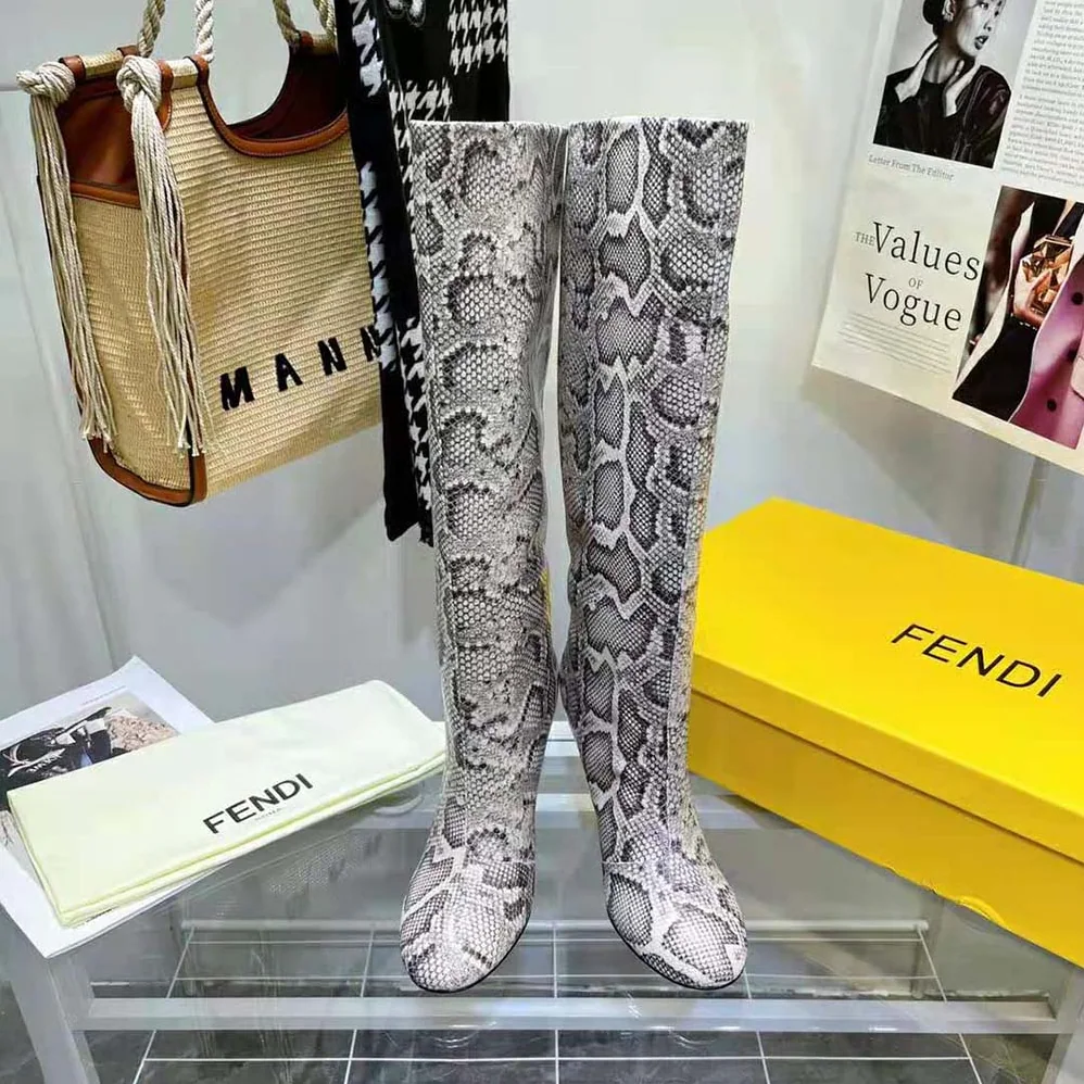 Fendi Karligraphy High-heeled Boots in Brown Python for Women Fendi Karligraphy High-heeled Boots in Brown Python for Women