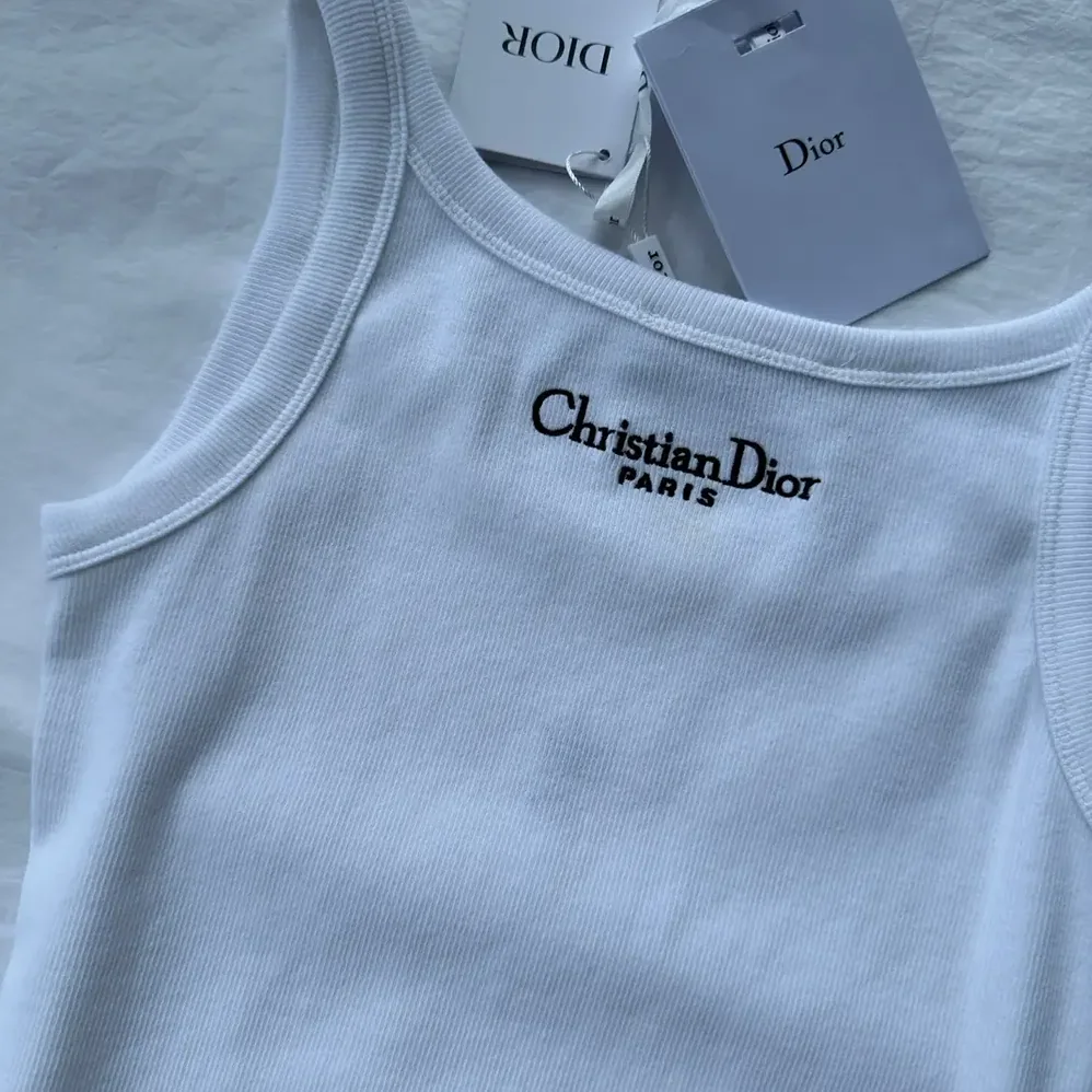 Dior Tank Top White Ribbed Cotton Jersey for Women