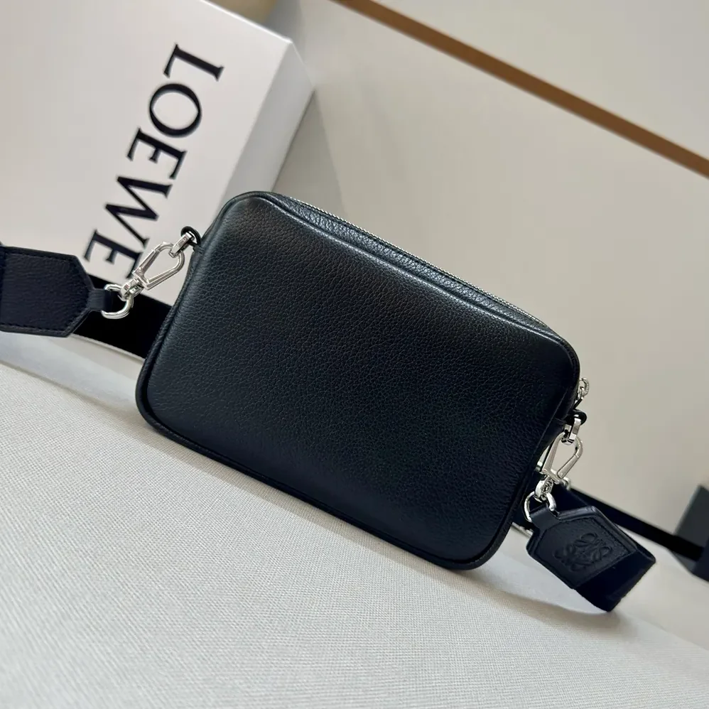 Loewe Small Pebble Messenger Bag in Supple Grained Calfskin for Unisex in Black