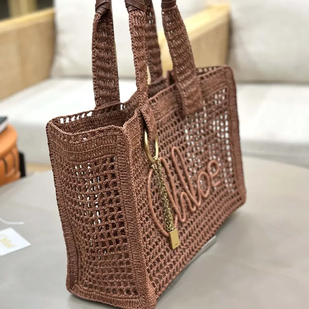 Chloe Summer Banana East-west Tote Bag in Raffia & Buffalo Leather for Women Chloe Summer Banana East-west Tote Bag in Raffia & Buffalo Leather for Women