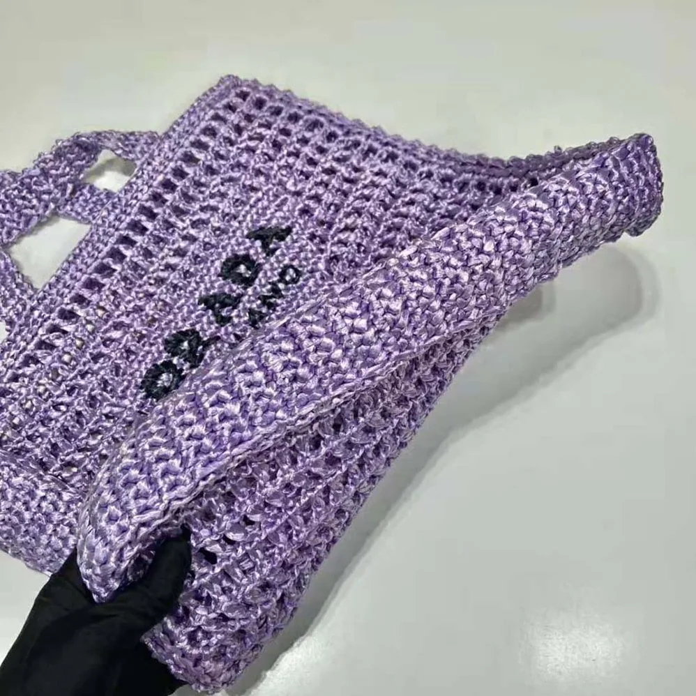 Prada Raffia Tote Bag with A Soft for Women in Purple