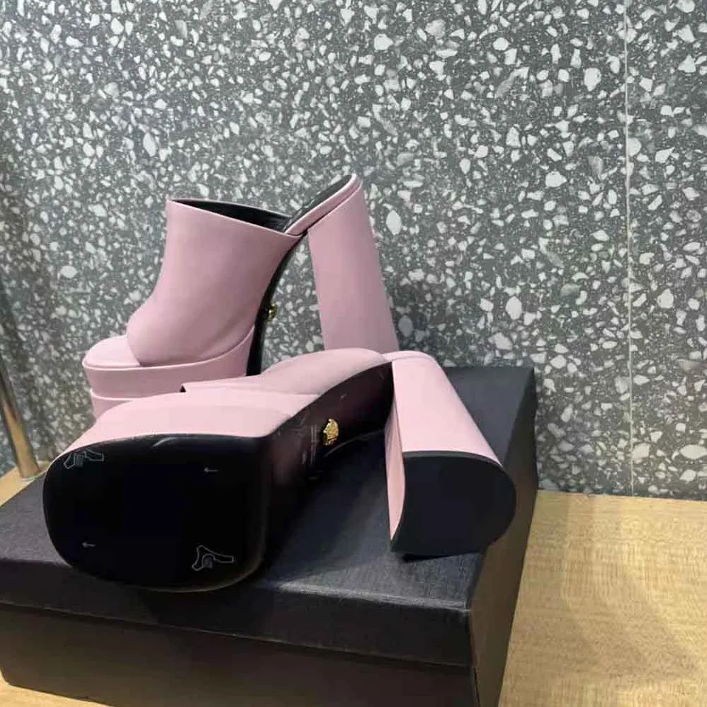 Versace Platform Mules in Calf Leather for Women in Pink