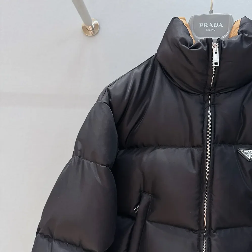 Prada Cropped Re-Nylon Down Jacket for Women in Black