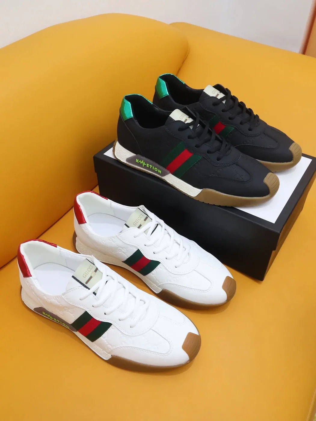 Gucci GG Embossed Sneakers With Web Ketion Black for Men