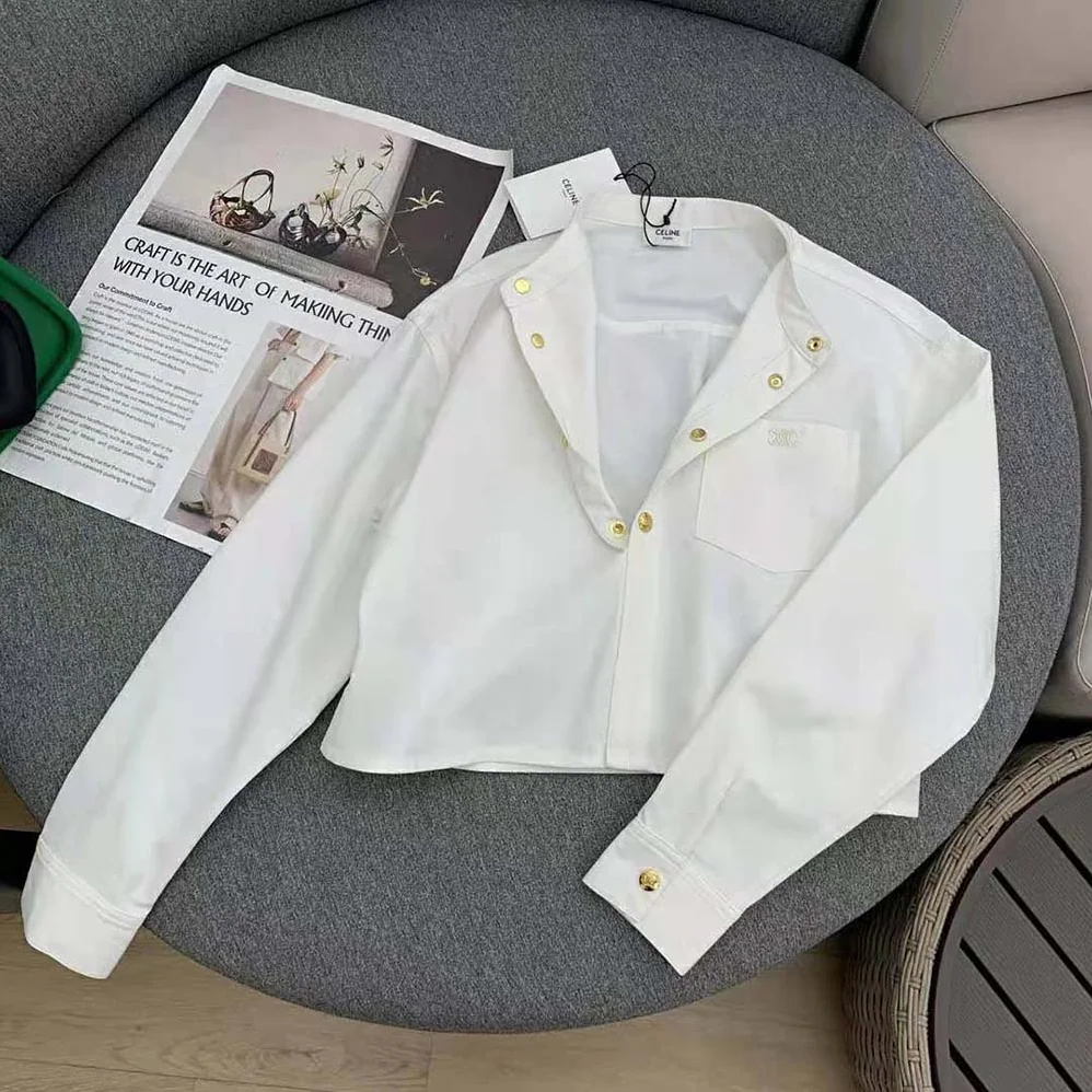 Celine Triomphe Pea Jacket in Optic White Denim for Women