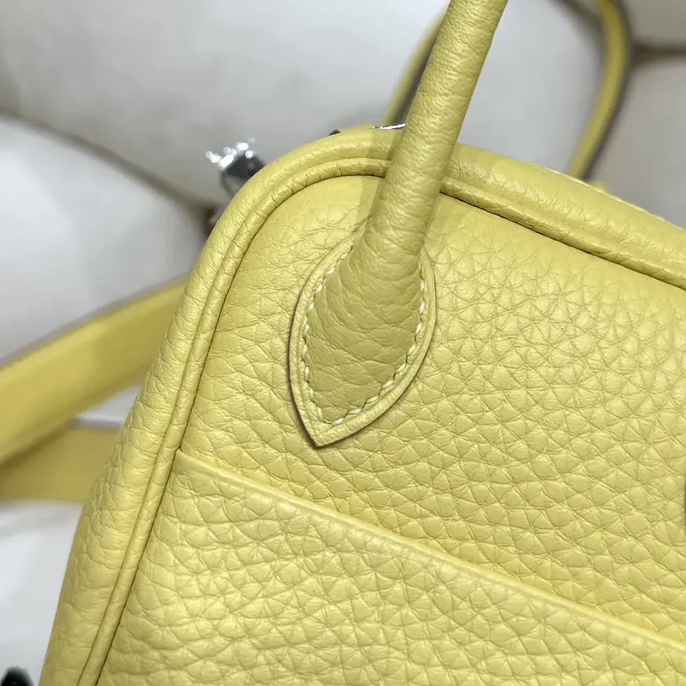Hermes Lindy Mini 19 in Clemence Leather for Women in Yellow/Silver Hermes Lindy Mini 19 in Clemence Leather for Women in Yellow/Silver