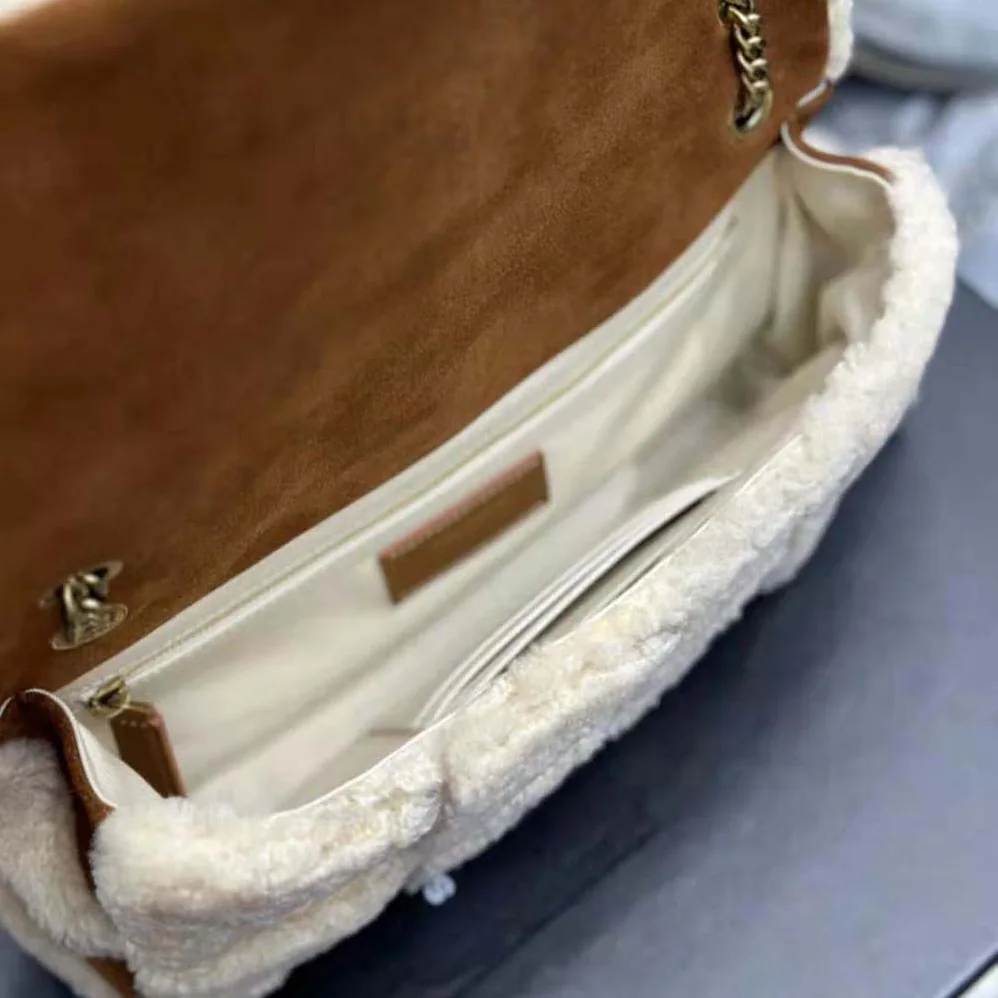 Saint Laurent YSL Jamie Medium Chain Bag “Carré Rive Gauche” in Suede and Shearling Patchwork for Women