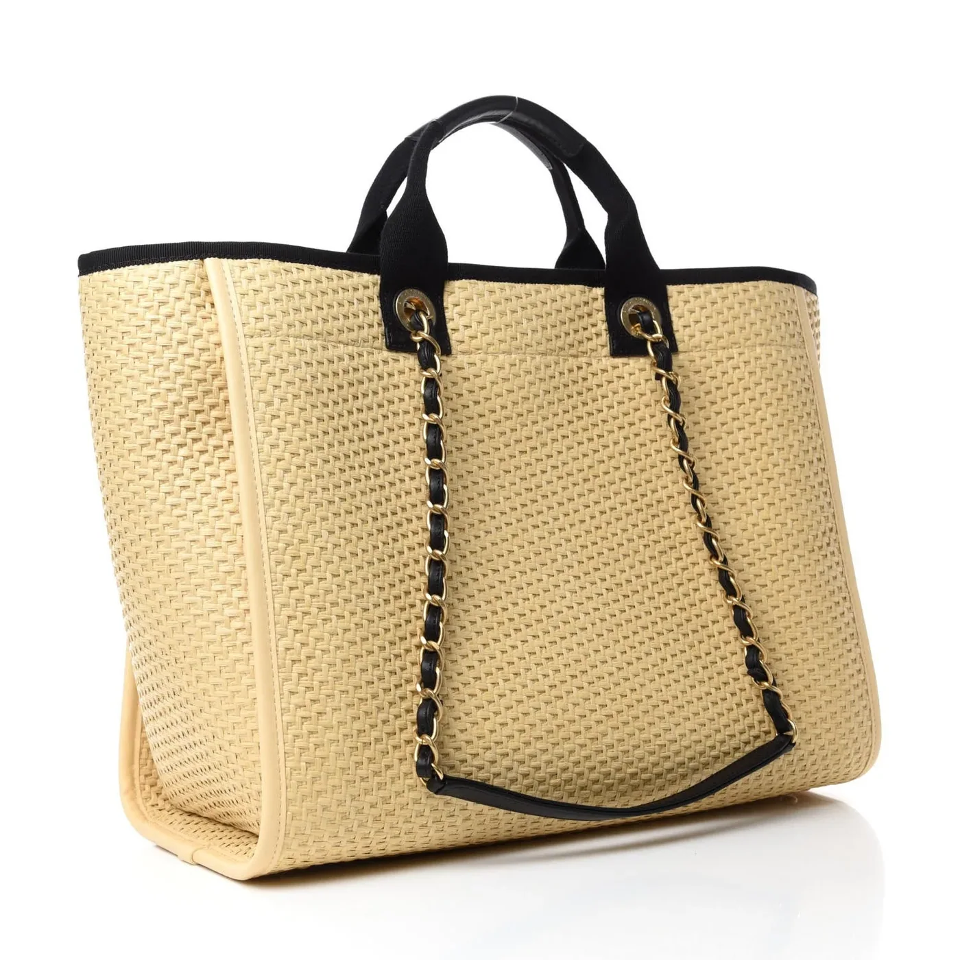 Chanel Deauville Medium Tote Bag in Beige Raffia Gold Hardware