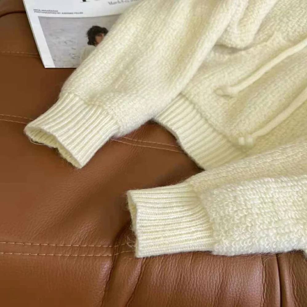 Celine Sweater with Hood in Micro Fur Alpaca Wool for Women