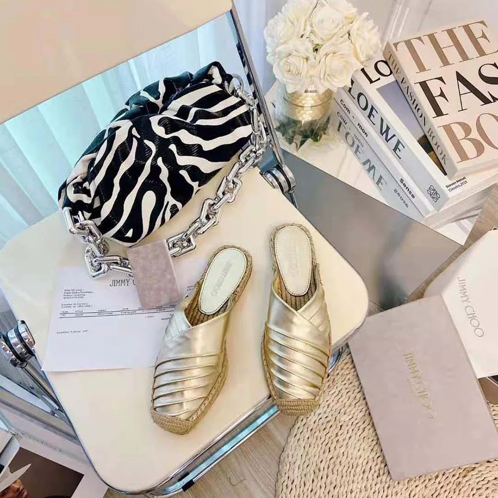 Jimmy Choo DES Flats Champagne Metallic Nappa Espadrille for Women Jimmy Choo DES Flats Champagne Metallic Nappa Espadrille for Women