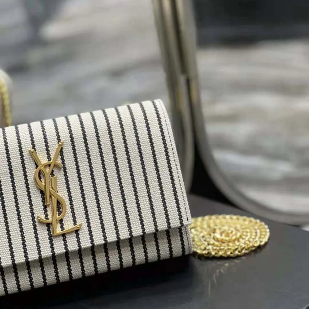 Saint Laurent YSL Kate Small Chain Bag in Canvas and Smooth Leather for Women