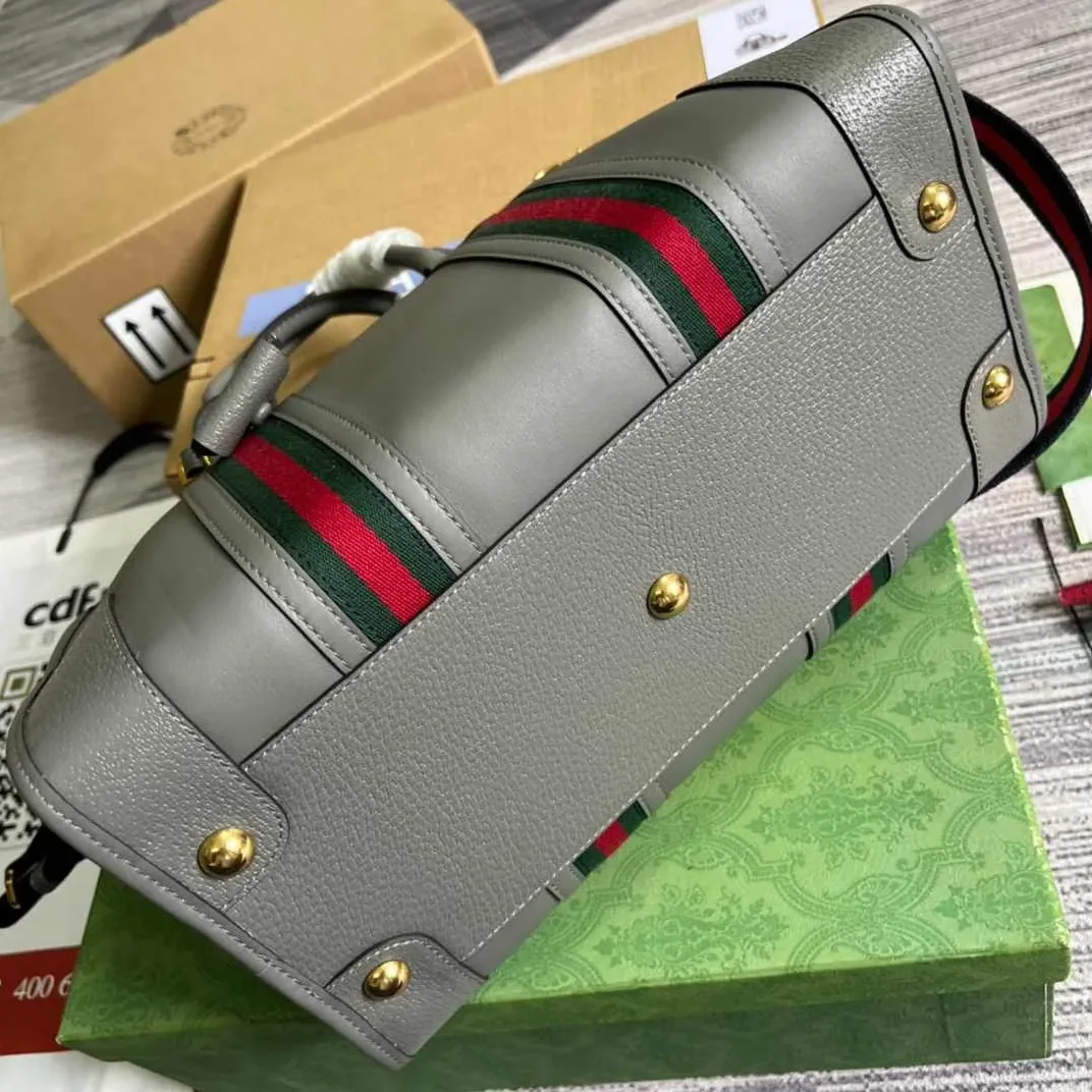 Gucci Double G-Detailed Smooth Medium Handbag Grey /