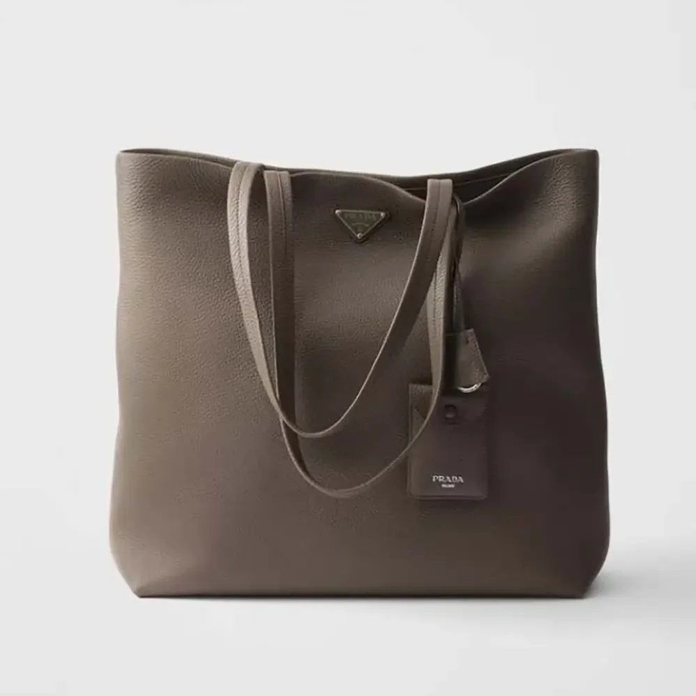 Prada Leather Tote for Unisex in Bamboo Gray