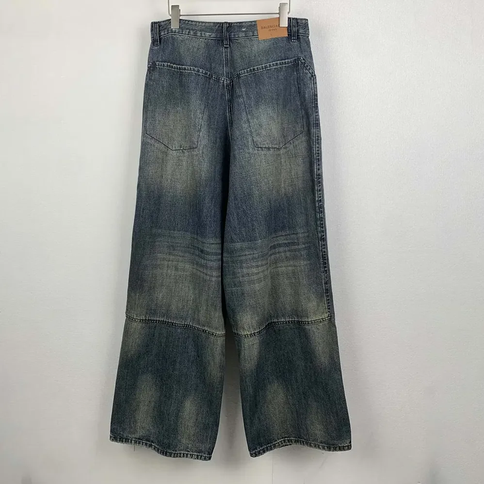 Balenciaga Minimal Baggy Pants In Dirty Grey And Light Blue Cotton Denim for Women Balenciaga Minimal Baggy Pants In Dirty Grey And Light Blue Cotton Denim for Women